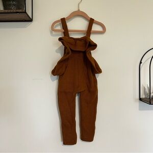 NWT Papallou Dark Mustard 100% Cotton Ruffle Sleeveless Jumpsuit Size 2T